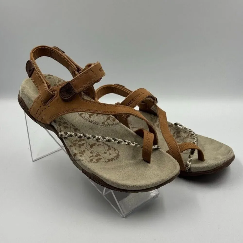 Merrell Siena Light Brown Leather Women's 6 Strappy Sandals Adjustable Slingback